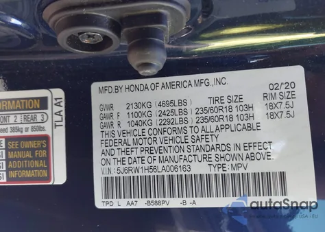 2020 Honda Cr-V 2Wd Ex z USA, uszkodzony, nr VIN 5J6RW1H56LA006163